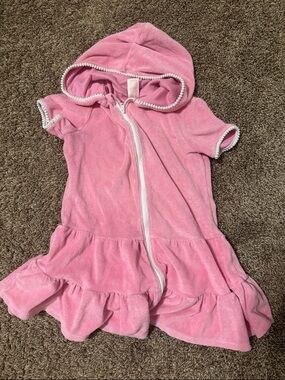 Girls' Pink Hooded Zip Up Swim Coverup